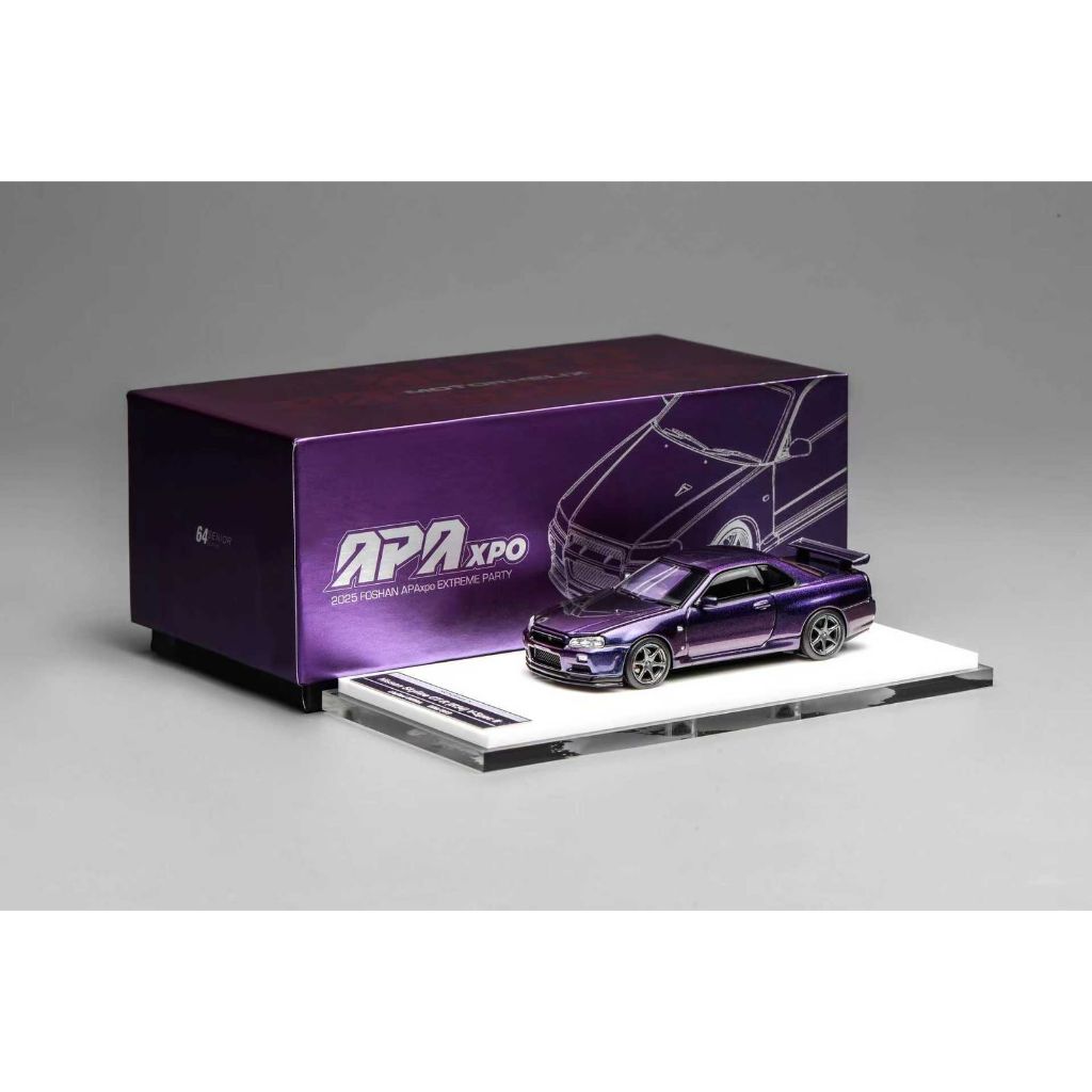 Motor Helix 64 scale Limited 999 pcs M63401 - NISSAN SKYLINE GT-R R34 V Spec I  Purple Ungu