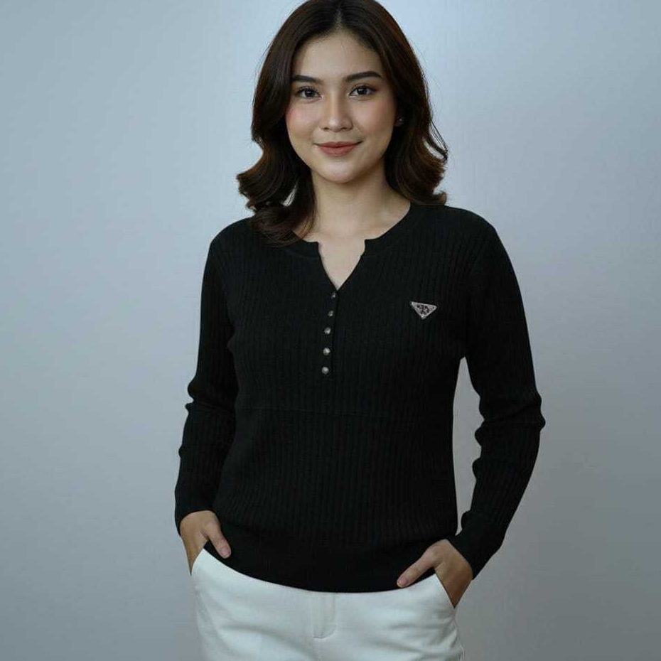 ATASAN RAJUT WANITA KANCING / ATASAN BLOUSE KNIT WANITA / ATASAN RAJUT PANJANG WANITA