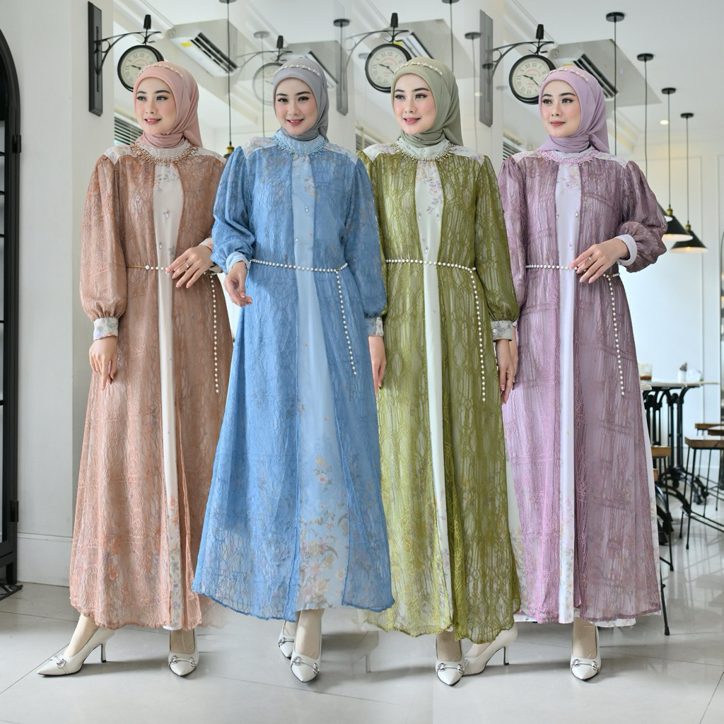 ( NEW ) GAMIS TERBARU  /  HIJAB DRESS WANITA MUSLIMAH 2025 Outer Tile Brukat Viral Tunic Kekinian Ca