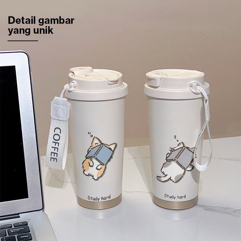 Cangkir Termos Kopi SUS 316 Kapasitas 500ml Motif Kucing Membaca