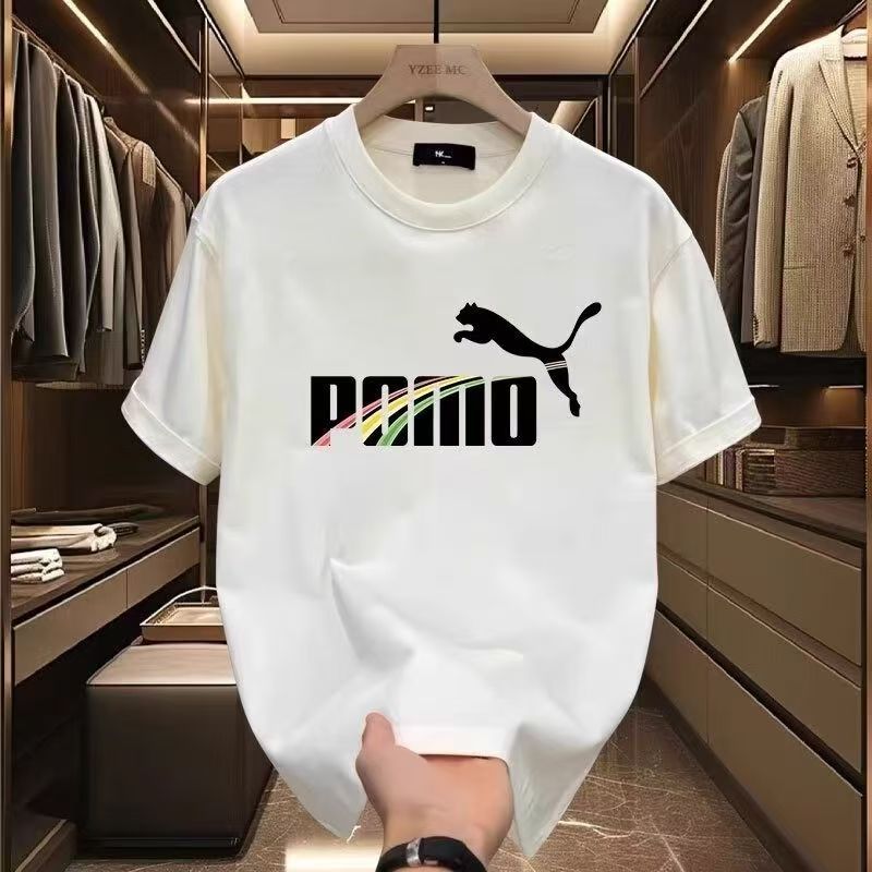 Kaos Cetak Puma Klasik Putih Pria - Kaos Pria Trendy, Bahan Katun Lembut Nyaman