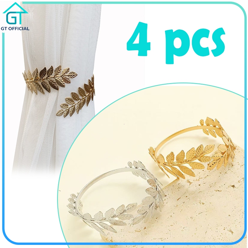 2 Pasang Pengait Gorden Jendela Logam Kuat Tali Pengikat Gorden Daun Pohon Tiebacks Tirai Jepitan Go