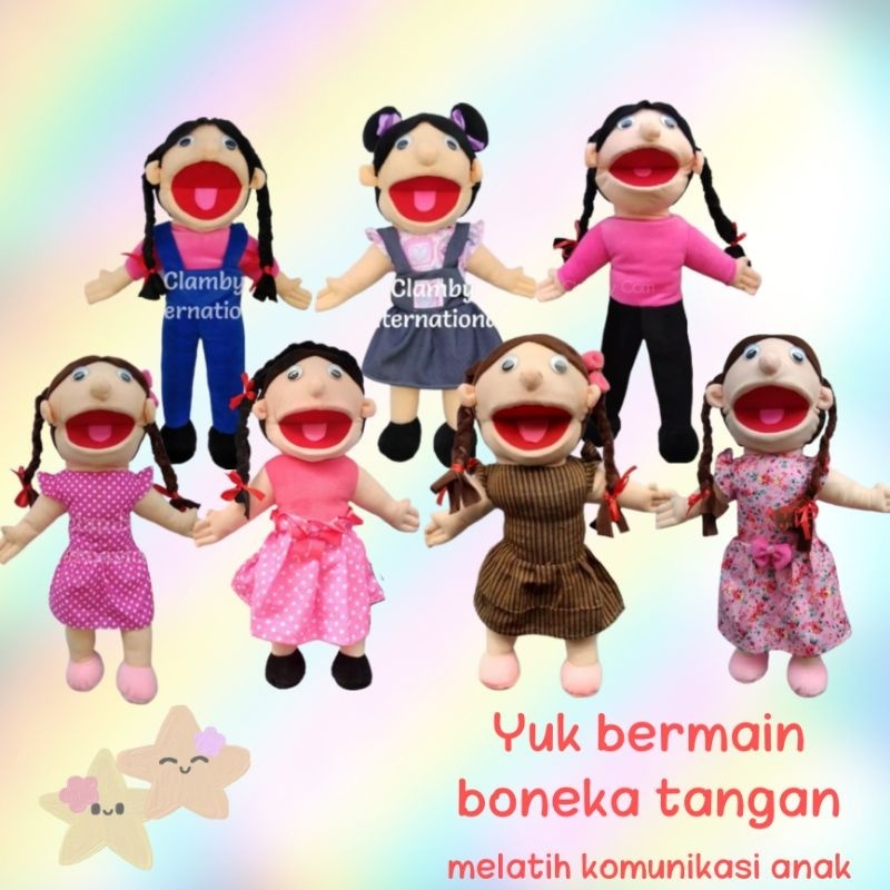 Boneka Muppet Adik  Cewek Ukuran Jumbo 75cm Mulut Cablak Boneka Anak Perempuan Edukasi Dongeng