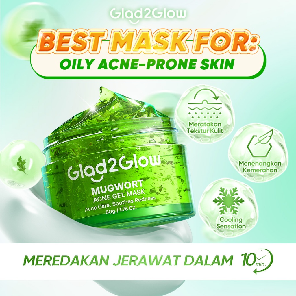 Glad2Glow Mugwort Acne Gel Mask 50g Masker Wajah Masker Komedo dan Pori Pori Wajah Masker Glad2Glow 