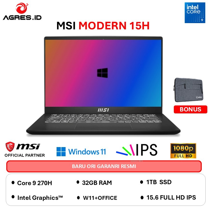 MSI MODERN 15H CORE 9 270H - RAM 32GB 1TB W11+OHS 15.6FHD IPS BLIT-C2RMG.279