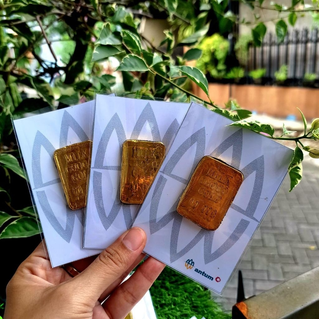 (READY STOK) GIFT CARD ANTUM KARTU UCAPAN COKLAT EMAS BATANGAN LUCU