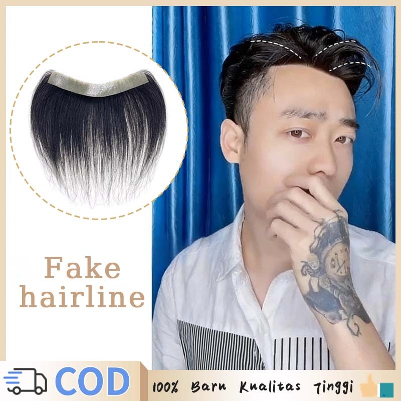 16*1.5cm Toupee Pria Wig Rambut Botak Pria Bentuk V Tutup Botak Dahi Depan Hair Toupee Pria