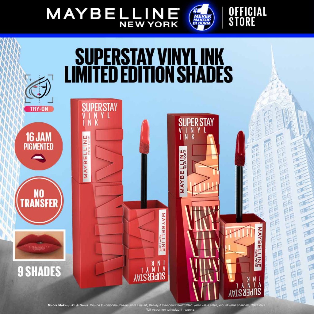 MAYBELLINE OFFICIAL Superstay Vinyl Ink 4.2 ml LIMITED EDITION - Shiny Pigmented Liquid Lipstik Lips
