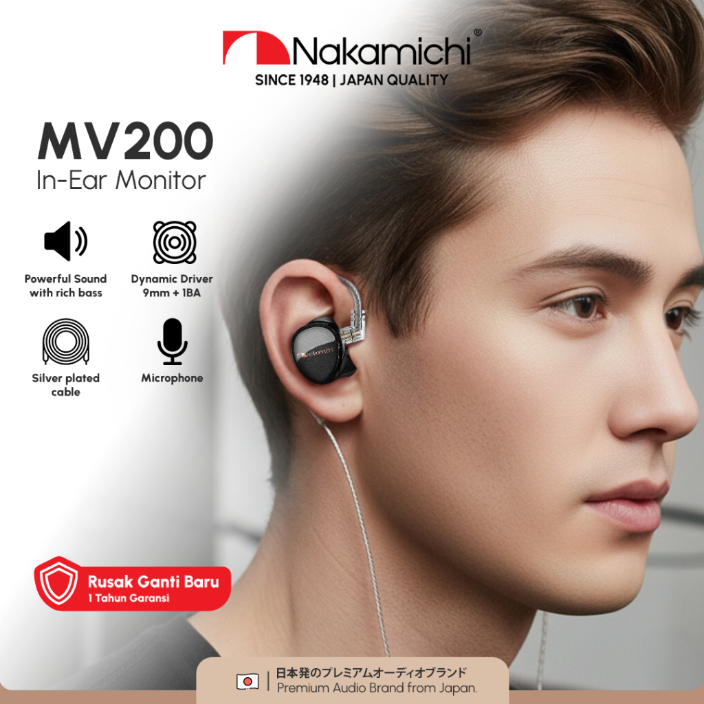 Nakamichi MV 200 HD IEM 1 DD 1 BA Wired Earphone In-Ear Monitor Black