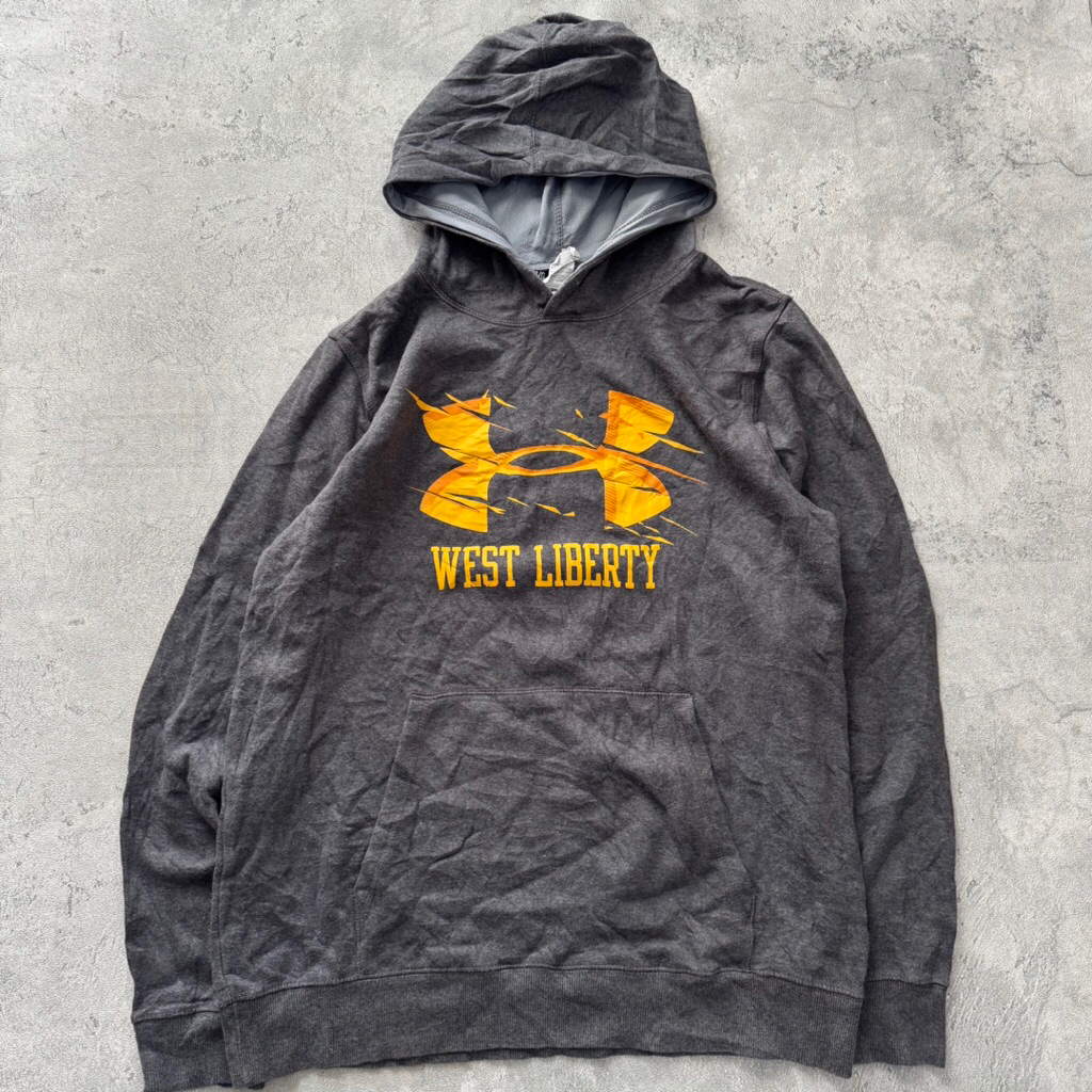 Under Armour gray hoodie with orange logo and the words "WEST LIBERTY"
