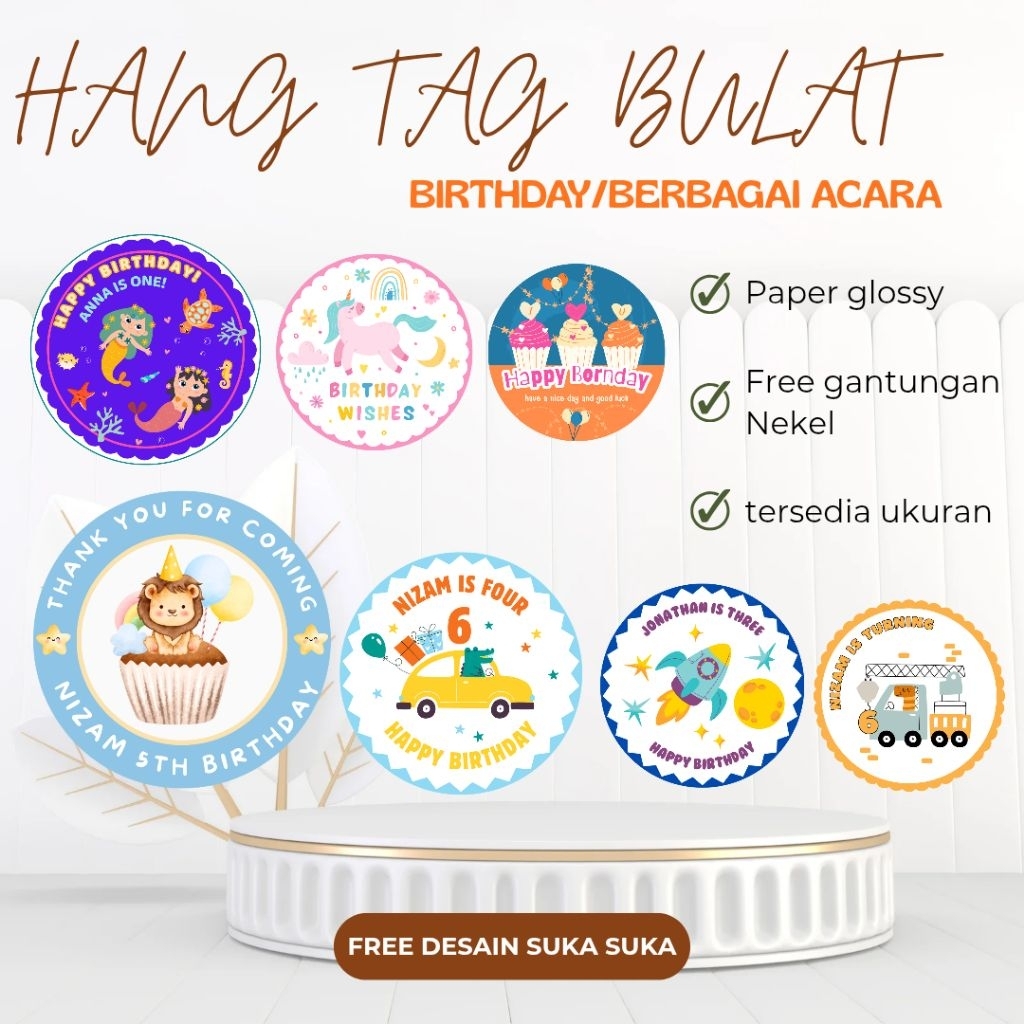 Hangtag bulat / Nametag bulat / hangtag ultah bulat / hangtag ucapan bulat / hangtag costum bulat