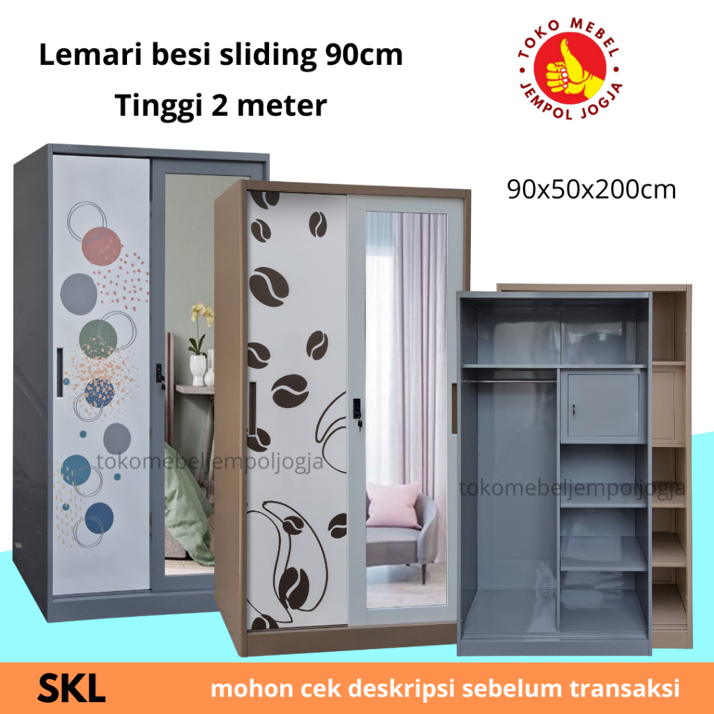 Lemari pakaian besi sliding 90cm Tinggi 2 meter merk SKL