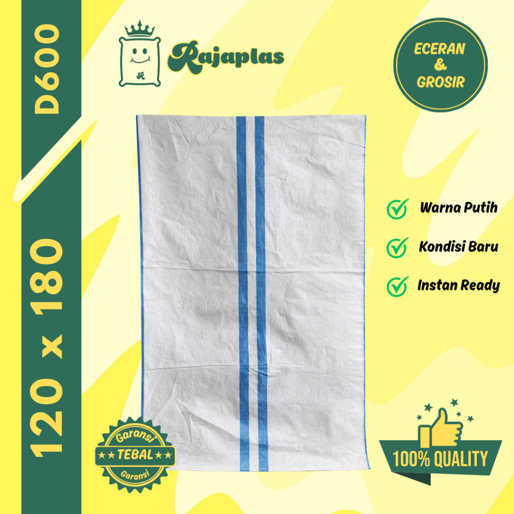 Karung Plastik 120 x 180 Putih | Karung Plastik Putih Strip Biru