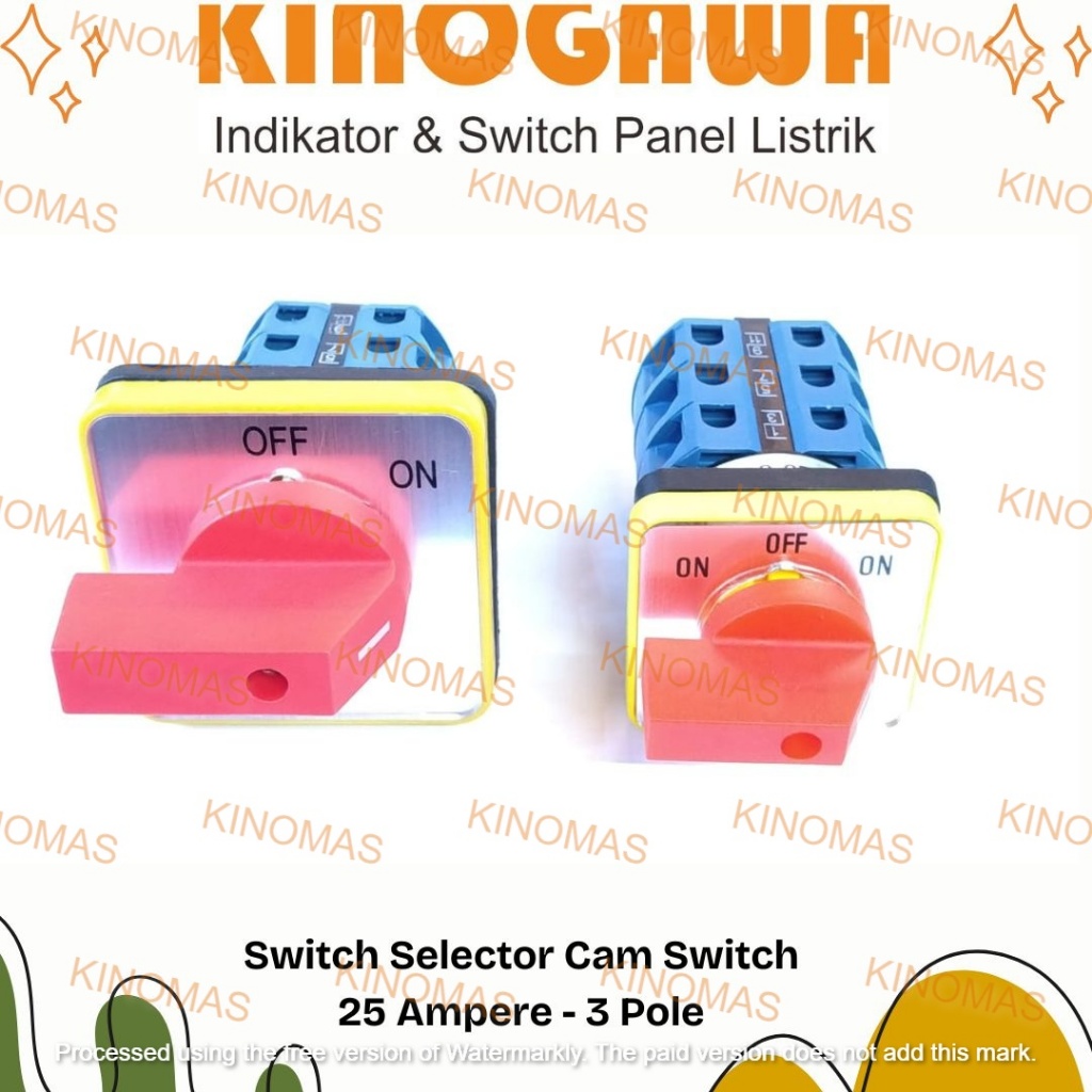 KINOGAWA Switch Selector 25A 3Pole Cam Switch Saklar Putar Selector Ohm Saklar Panel Mesin Otomatis 