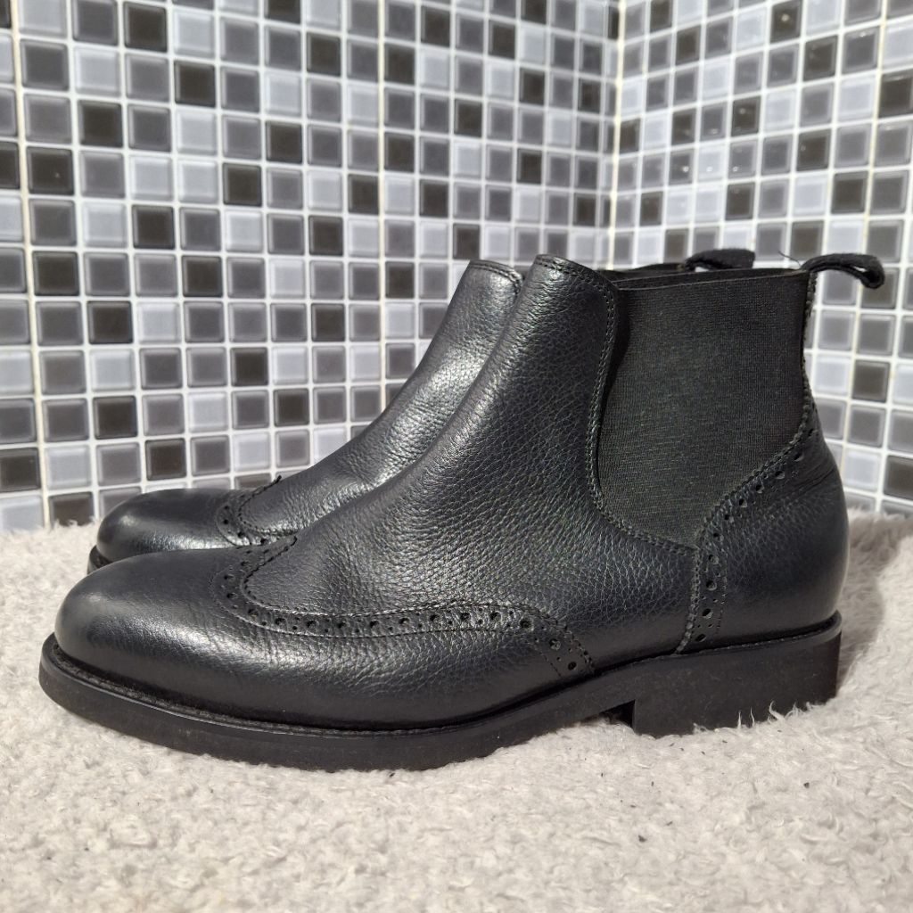 MASSIMO DUTTI SEPATU FLAT ANKLE BOOT CHELSEA BROGUE BLACK BARU ASLI ORIGINAL
