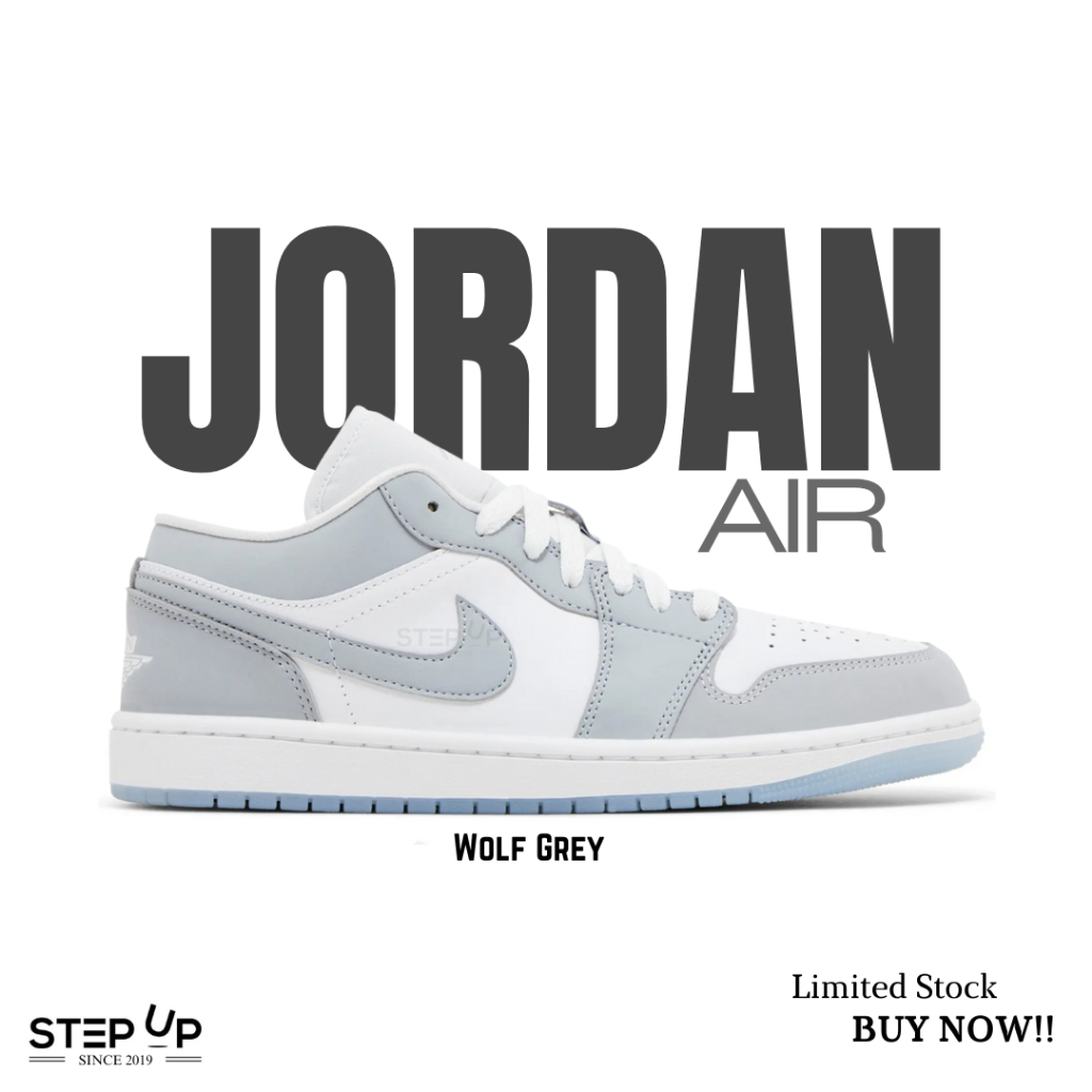 Sepatu Air Jordan 1 Low White WolfGrey BNIB 100% Authentic