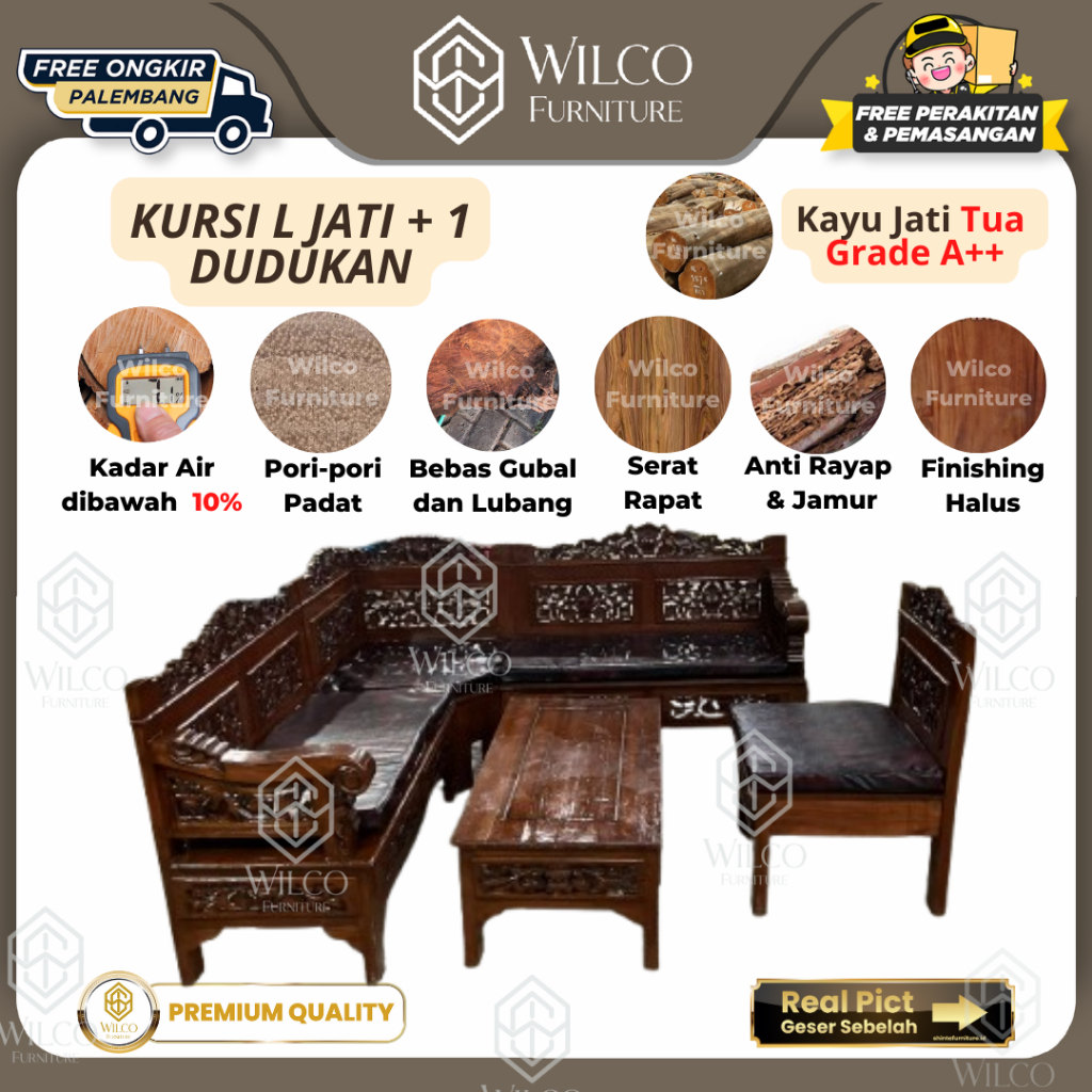 Kursi L Jati Bagong Rahwana + 1 Dudukan | Sofa L Jati Bagong Rahwana + 1 Kursi