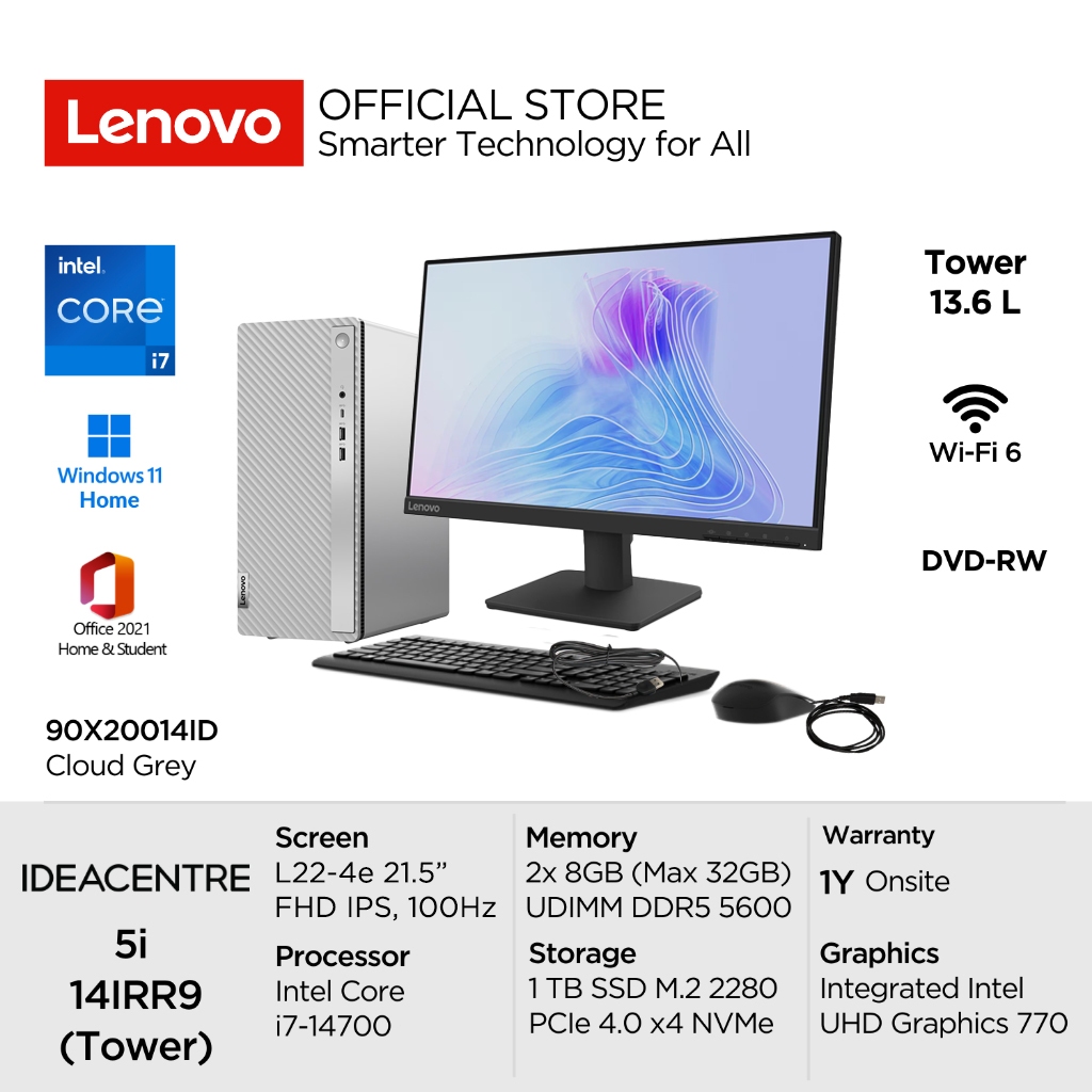 Lenovo PC IdeaCentre 5i 14IRR9 14ID Intel Core i7-14700 Win11 Home 16GB 1TB SSD Integrated DVD Dekst