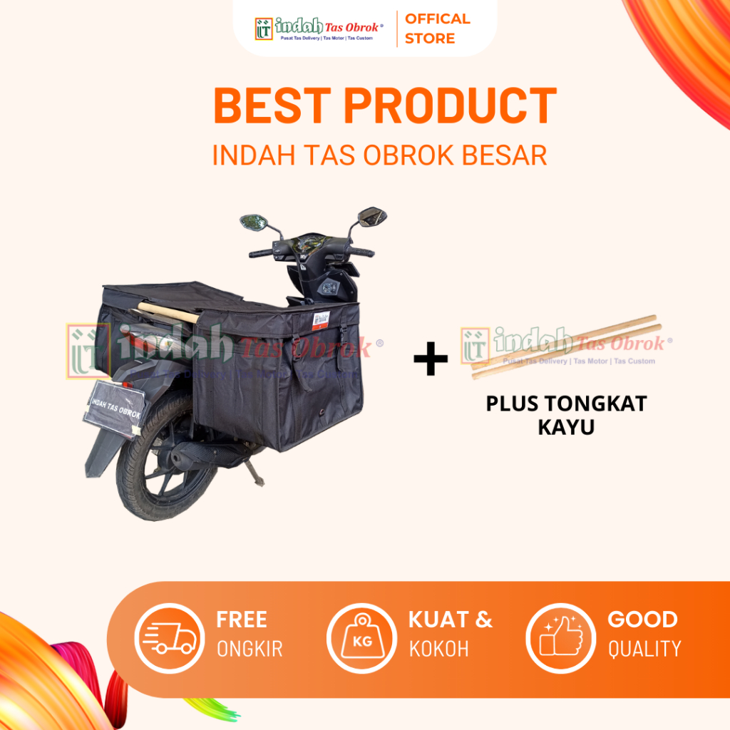 INDAH Tas Obrok - [PAKET HEMAT] Tas Obrok Motor Besar Hitam Kuat + Tongkat Kayu