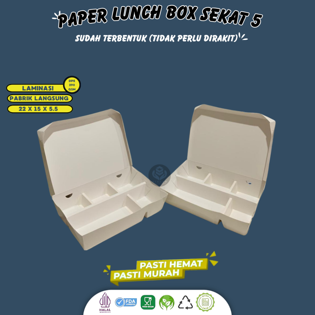 Paper Box Sekat 5 / Paper Lunch Box Sekat 5 / Box Dus Nasi Kotak Bento Kotak Nasi Take Away Box / LF