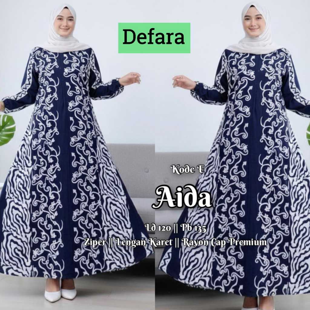 Gamis Dress Aida Original Defara Rayon Cap Premium LD 120 PB 135 Jumbo Busui Friendly Resleting Depa