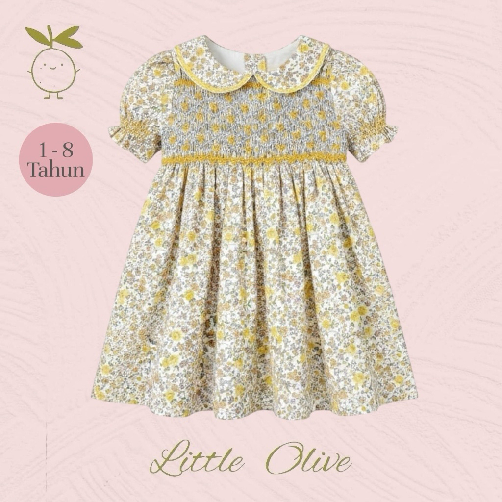 Little Olive - Joey Dress | 1-8 Tahun | Dress Anak Perempuan | Premium Smocked Dress Princess Charlo
