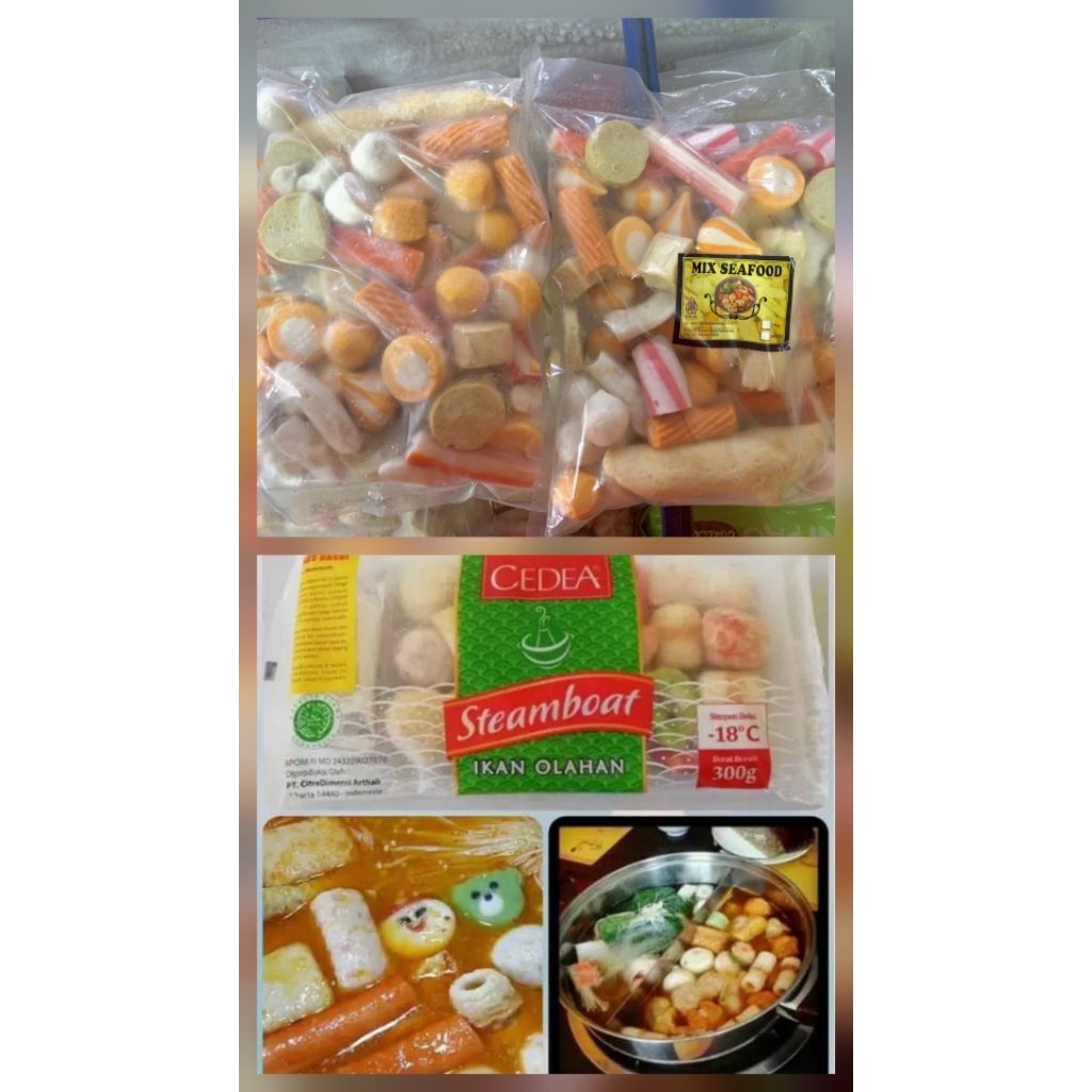 Mix seafood 1kg.. steamboat cedea 250g.. 500gr/ Steamboat Tomyum 250gr/ cedea curah 1kg