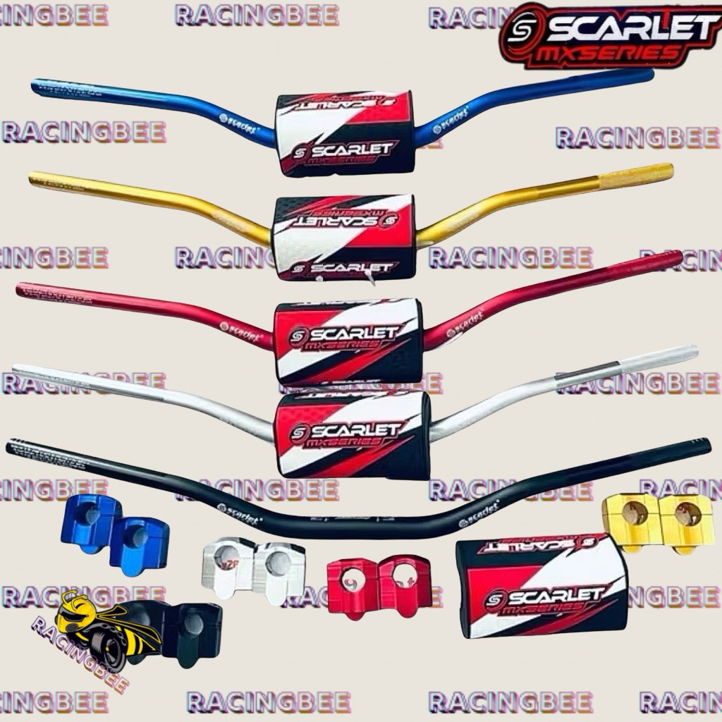 STANG FATBAR LOW SCARLET RACING TEBAL 5.8MM + BUSA STANG + RAISER STANG FULL CNC SCARLET ORIGINAL