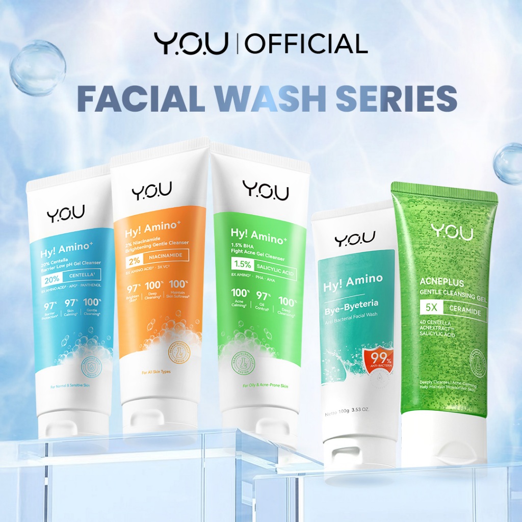 YOU Hy Amino Facial Wash 100g Anti Acne, Hydrating, Brightening, Oil Control Sabun Cuci Muka