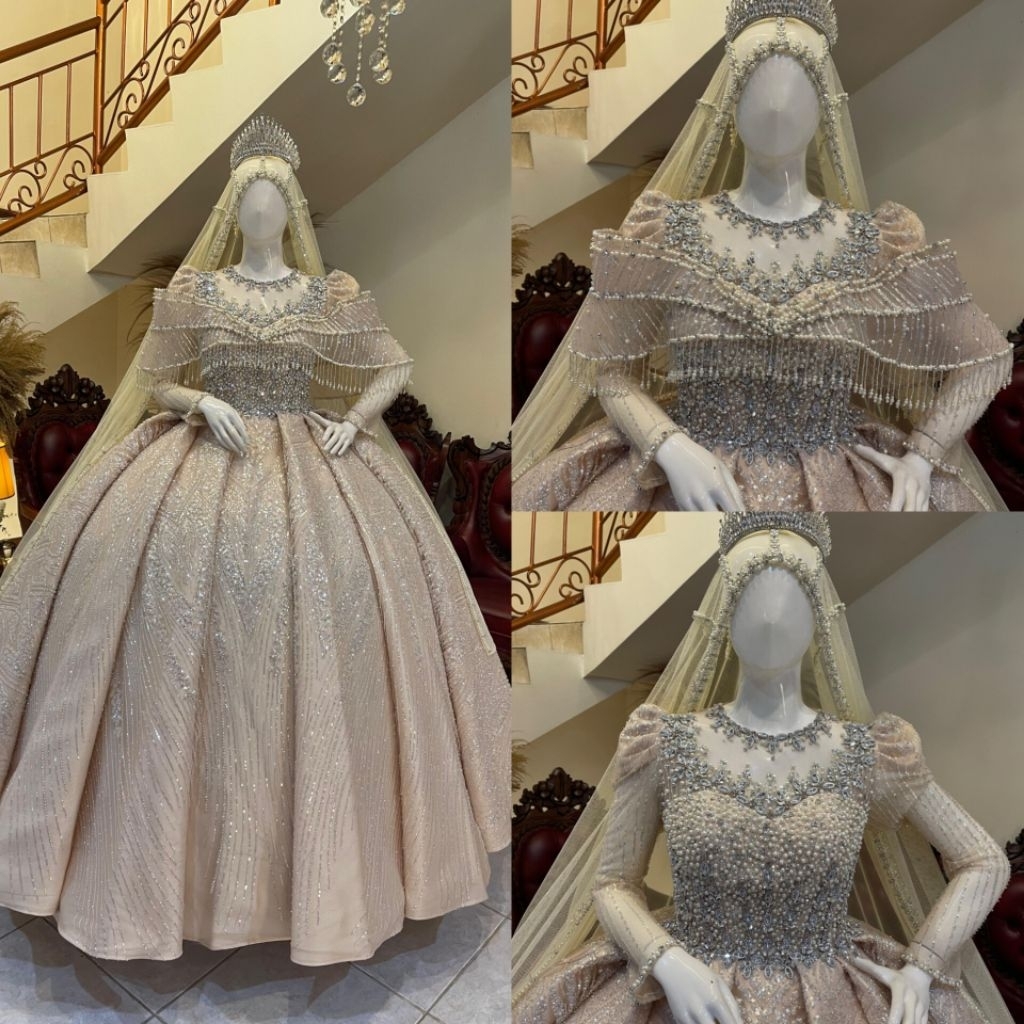 Gaun pengantin wedding | Gaun pesta mewah elegan | Gaun pengantin muslimah | Gaun