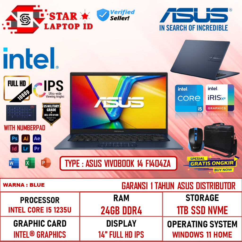 PROMO Laptop Asus Vivobook 14 F1404ZA Intel Core i5 1235U 24GB 1TB SSD 14 Inch Full HD Win 11 Home