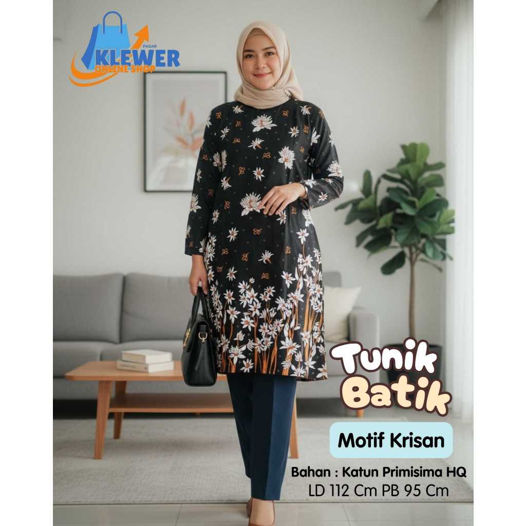 TUNIK BATIK MOTIF KRISAN TERMURAH TUNIK BATIK ATASAN BATIK BAJU TUNIK KANTOR ATASAN OUTFIT  OFFICE A