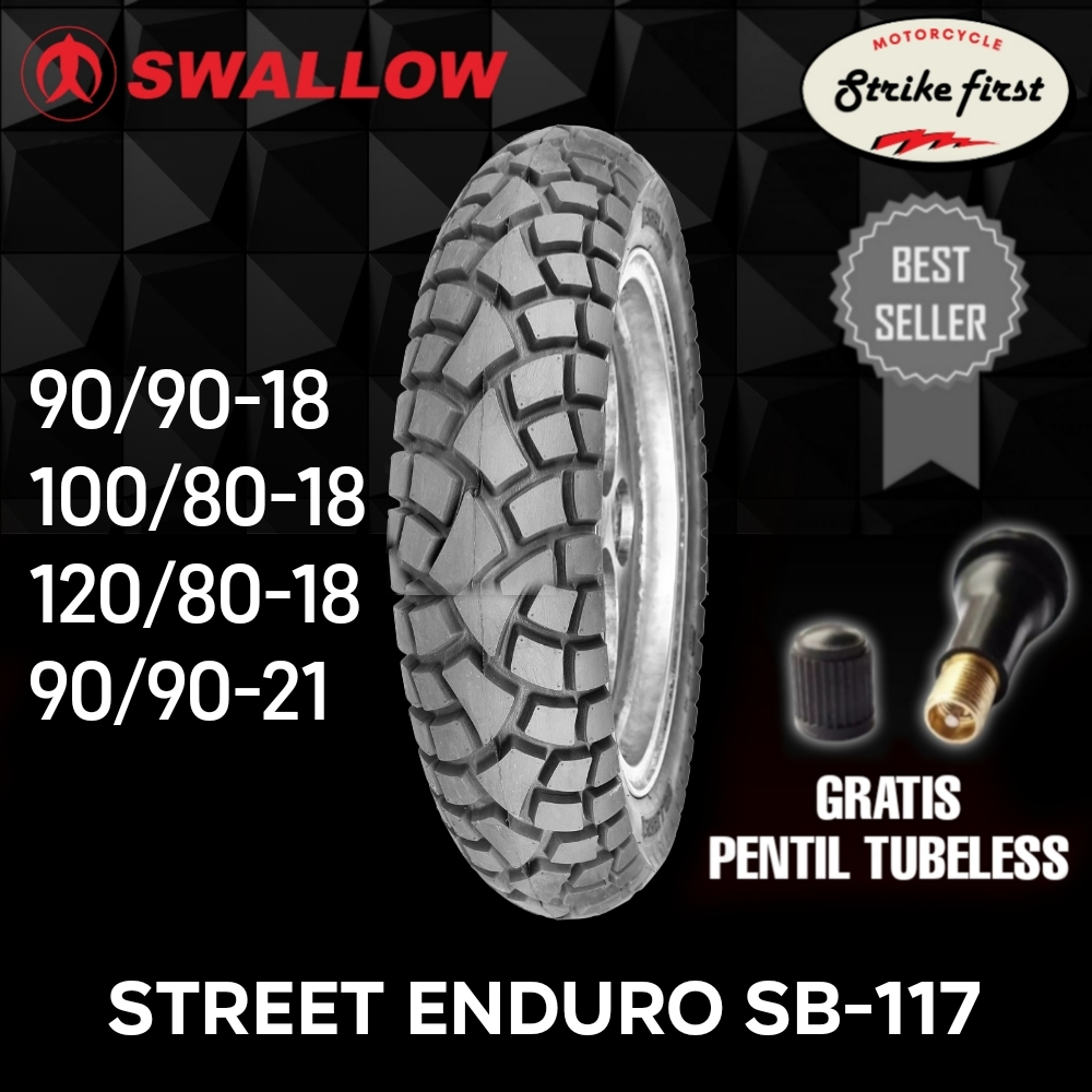 BAN SWALLOW STREET ENDURO SB-117 BAN TUBELESS DUAL PURPOSE RING 18 & 21 UKURAN 80/90-18 | 90/90-18 |