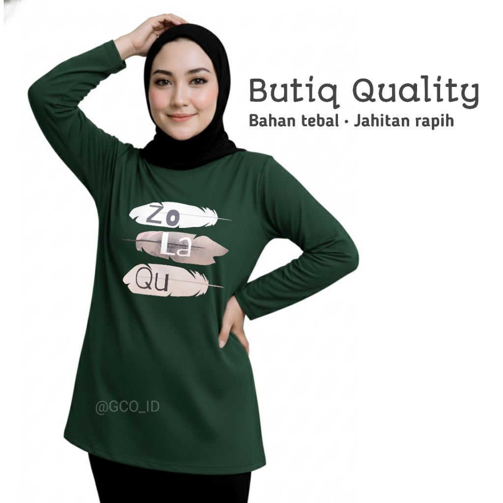 Kaos Semitunik Zolaqu Original Terbaru 2026 Hijau Botol | Oversize ZLQ Tunik Motif Lengan Panjang