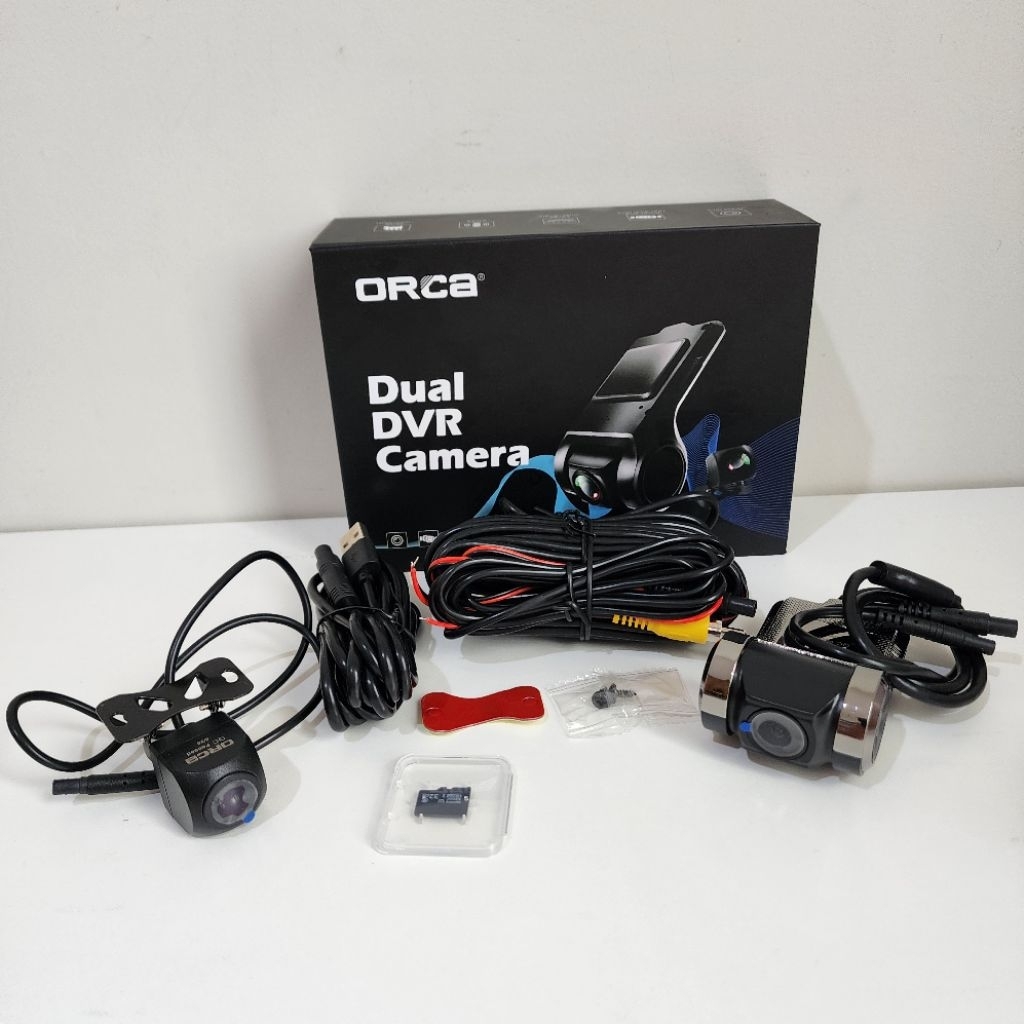 Kamera dvr mobil depan belakang orca dual camera dvr free sd 32 gb