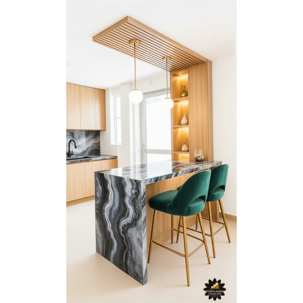 Meja Bar Minimalis lebih lebar 50 cm di banding Model Lain dengan panduan wood Panel Di balut dengan