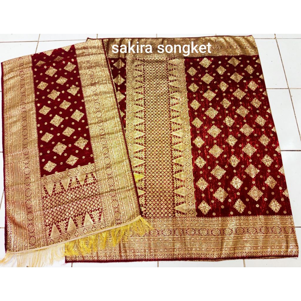 songket palembang cantik manis marun emas