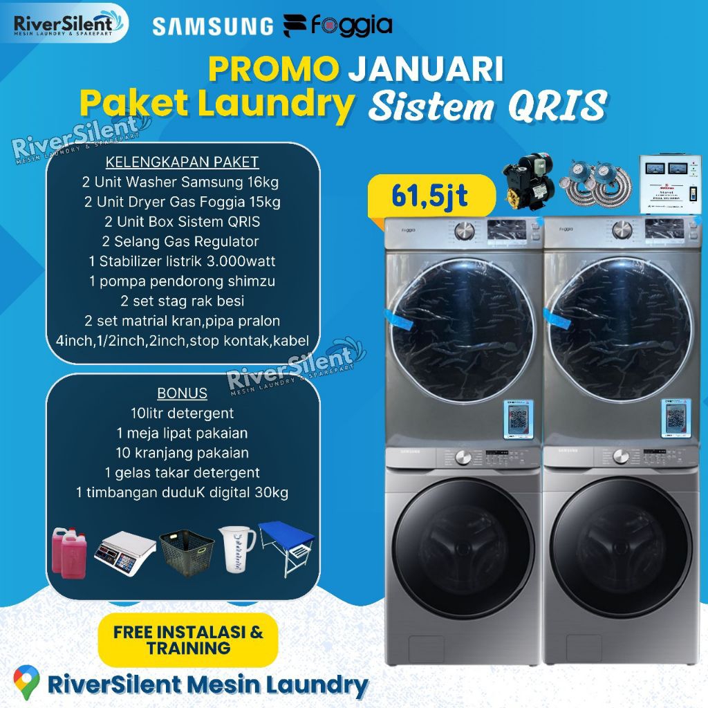 paket usaha laundry 61,5 juta | mesin laundry qris
