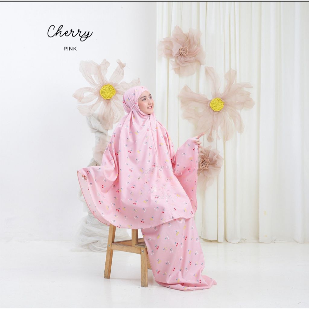 Mukena Anak Tanggung 2in1 Untuk Usia 6-13 Tahun Bahan Katun Mikro Motif Cerry Mukena Tanggung Reslet