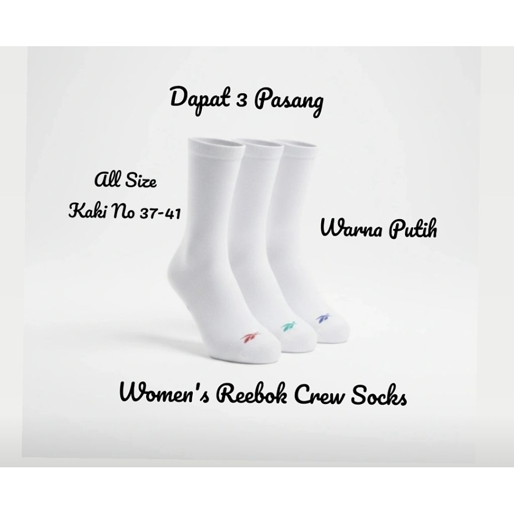 Women's Reebok Crew Socks 3 Pasang