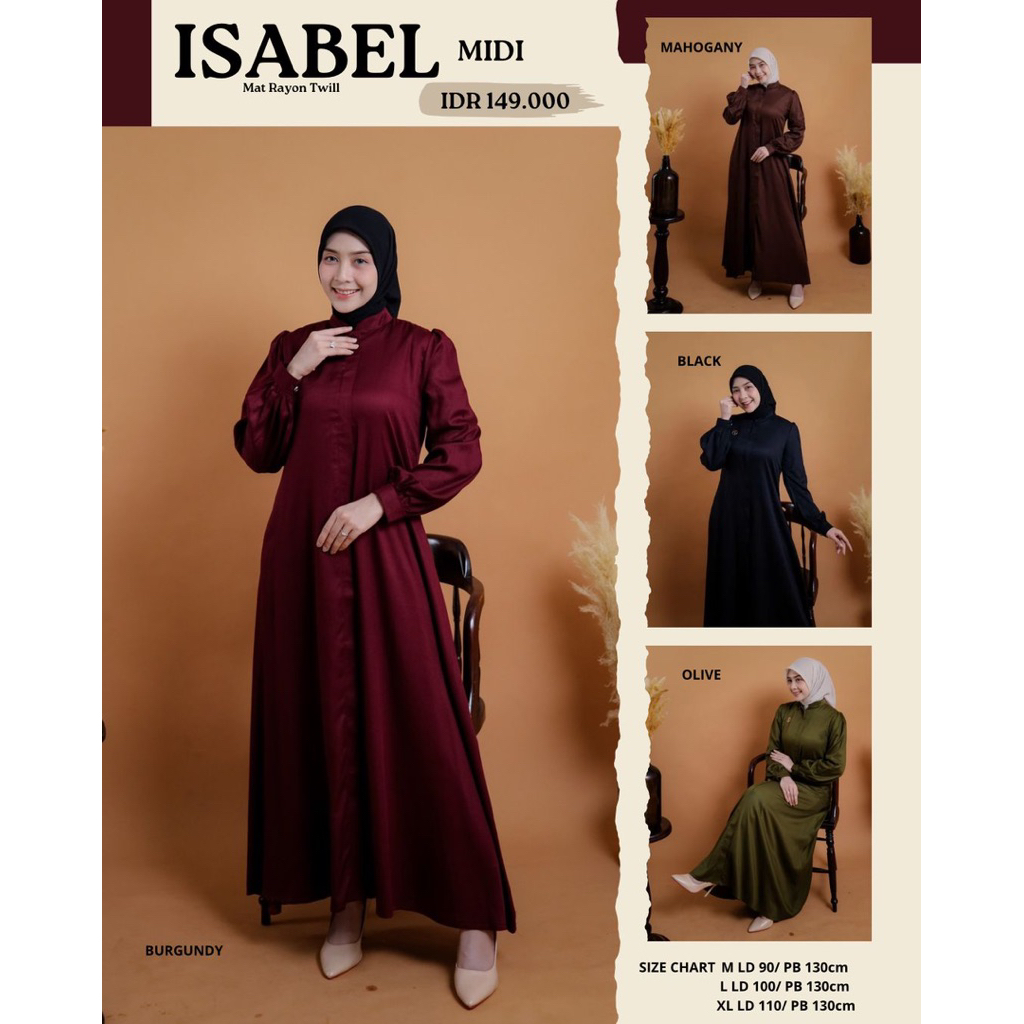 TERBARU ISABEL MIDI ORI By HAYFA//RECOMMEND//BLACK//MIDI PREMIUM// DRESS ADEM NYAMAN DAN SIMPLE