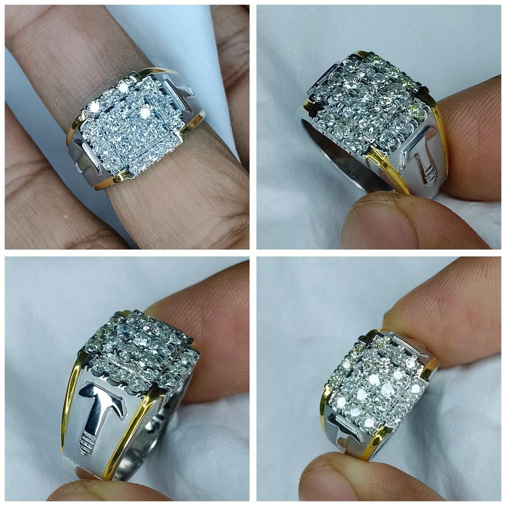 cincin perak berlian eropa pria motif plat stamp