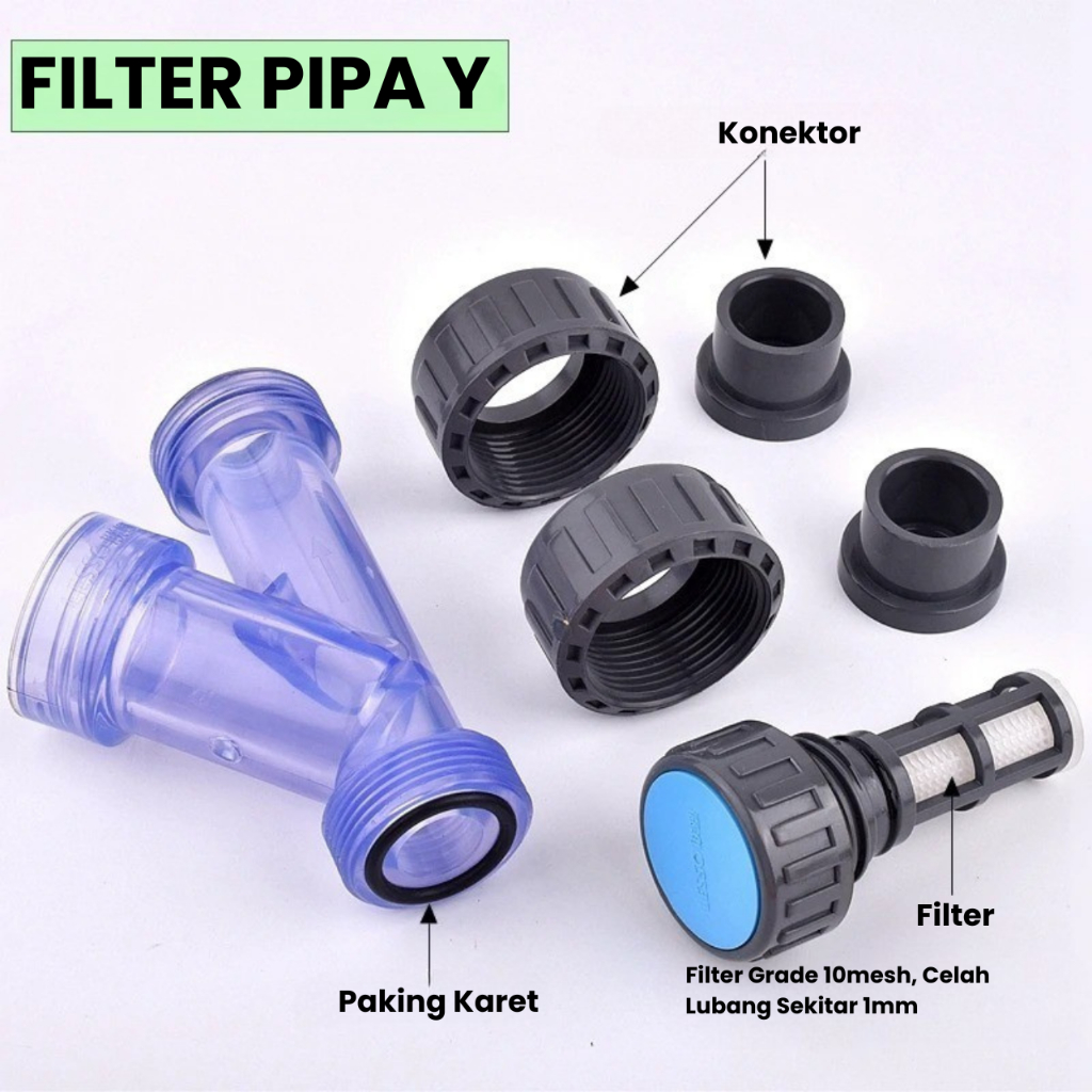 Y Strainer Clear Double Union PVC 1/2 inch Saringan Y Strainer Fitting PVC Pipa PVC