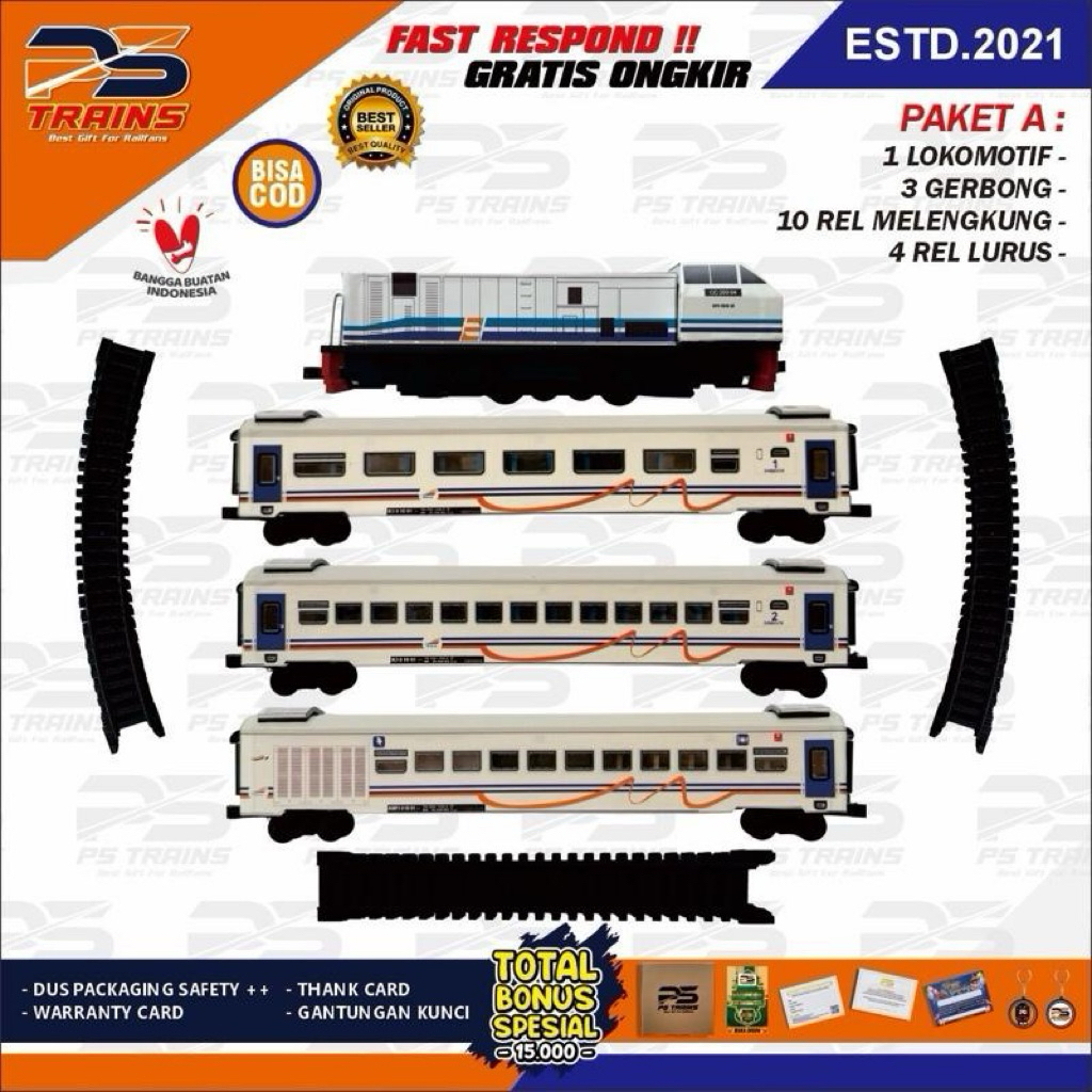 [ MESIN EKSKLUSIF ] Mainan Kereta Api Replika CC203 Ocean Blue Rangkaian Kereta Ekonomi Kemenhub  Ha