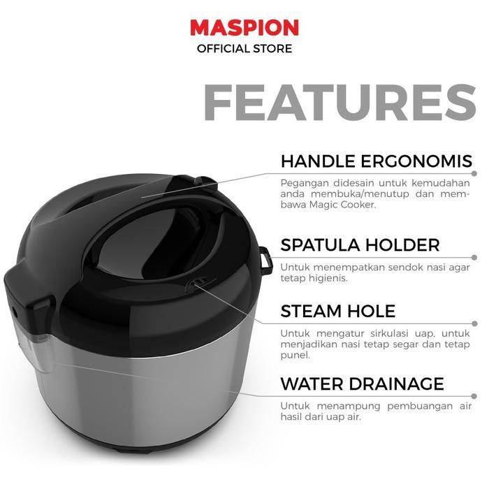Rice Cooker Maspion MRJ 0623 BSS Panci Stainless 0,6 Liter Magic Com Penanak Nasi Warmer Steamer Min
