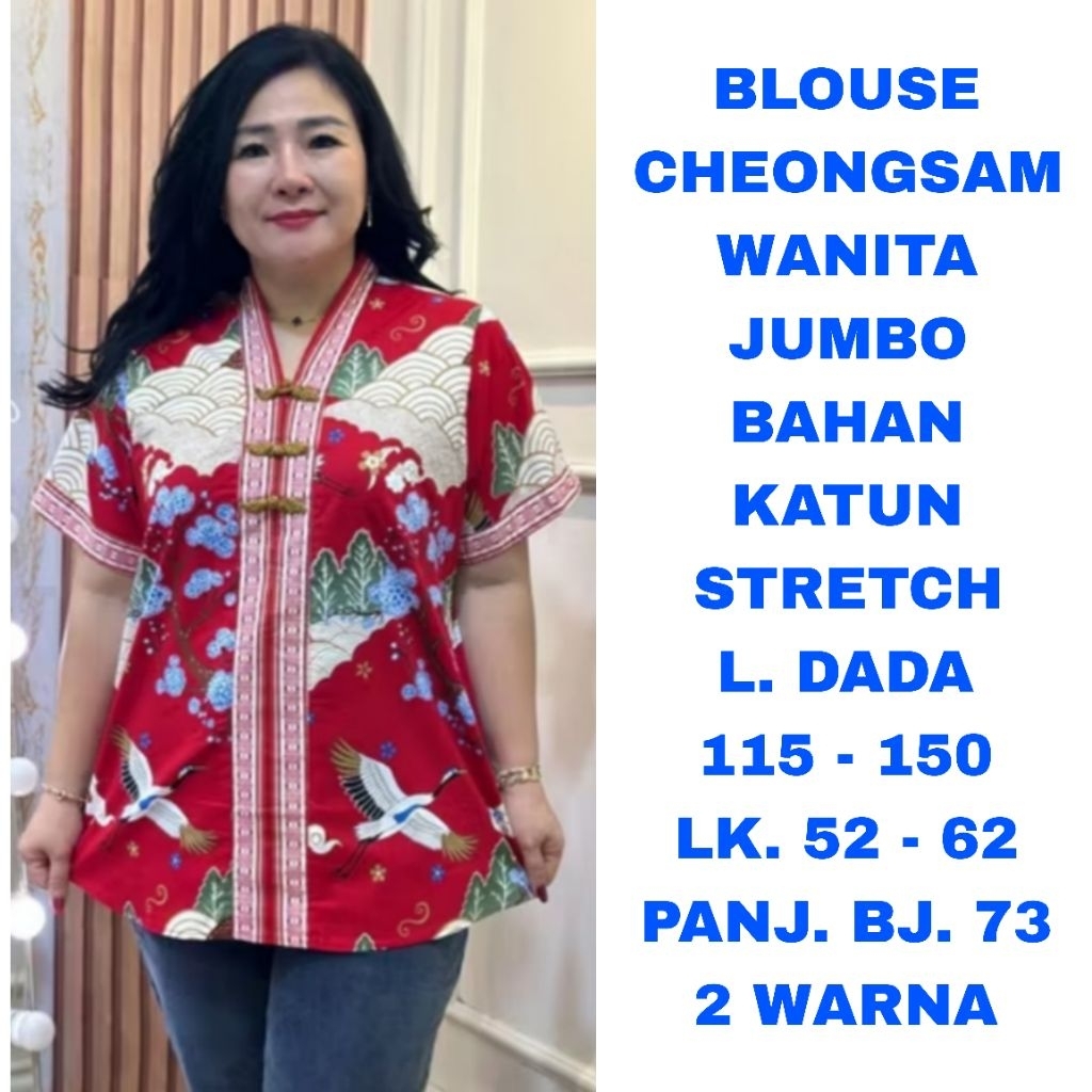 WK BLOUSE CHEONGSAM MERAH CREAM OATMILK WANITA BIG SIZE SUPER JUMBO LD. 115 LD. 120 LD. 130 LD. 140 