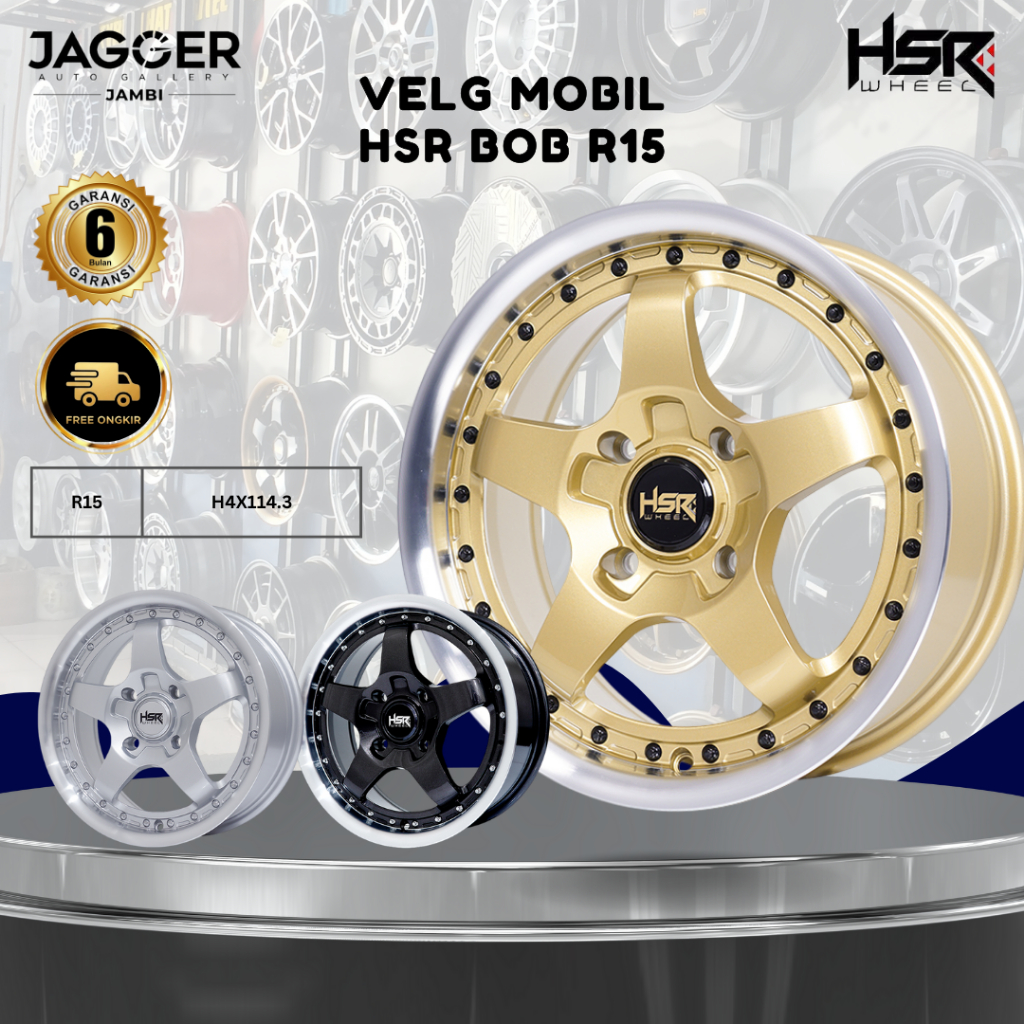 VELG MOBIL HSR BOB JC230 R15X6.5 PCD H4X114.3 ET42 GOLD ML VELG RING 15 ORIGINAL UNTUK SEDAN MPV HAR