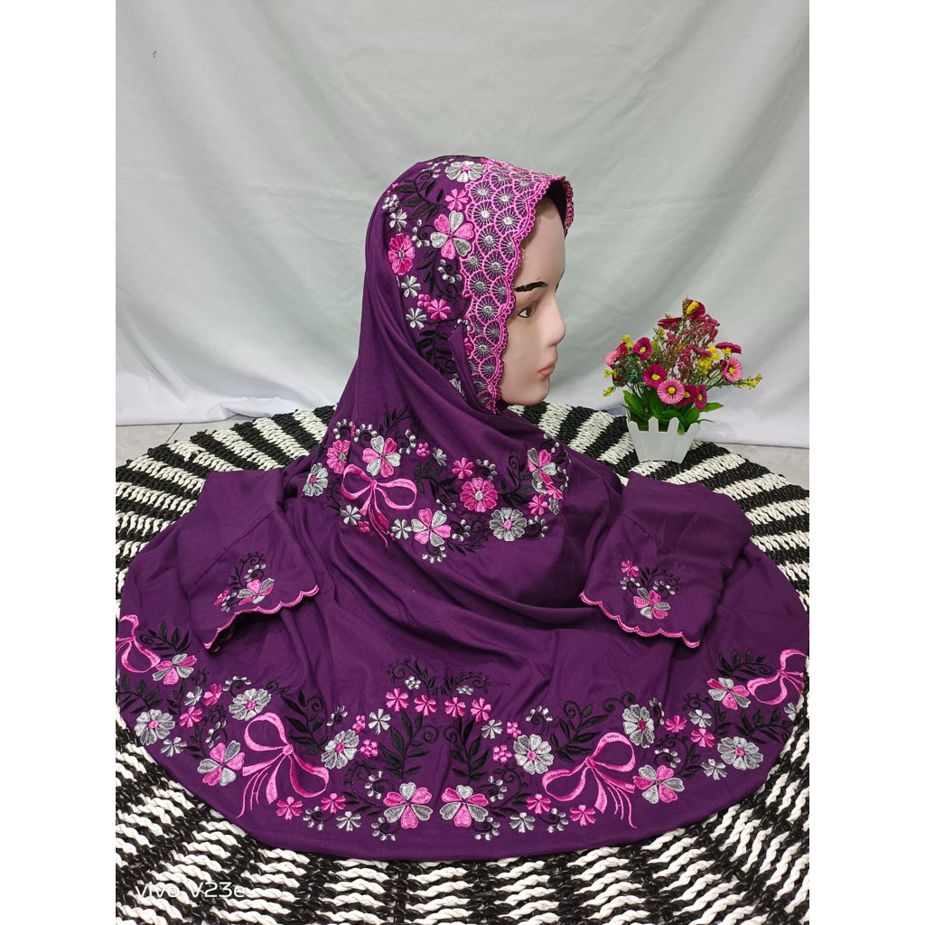 mukena bordir terusan warna ungu