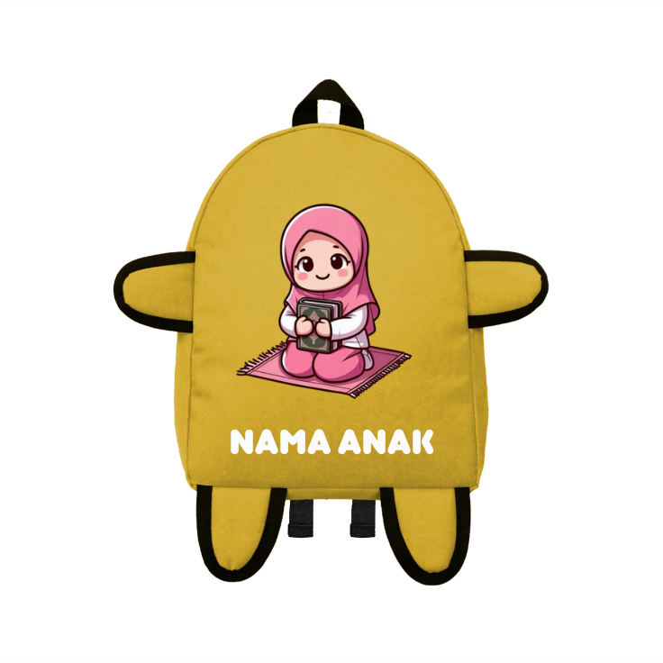 Tas Ransel Mini Anak Motif Anak Memeluk Al-qur'an -Tas Ransel Mini Anak(FREE NAMA)