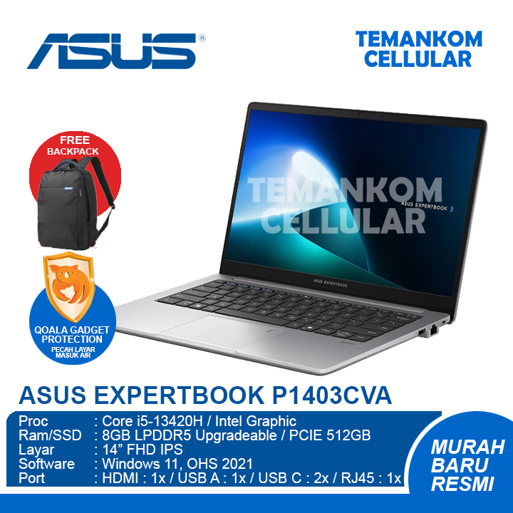 Laptop ASUS EXPERTBOOK Intel Core i5-13420H RAM 8GB SSD 512GB Notebook 14 FHD P1403CVA-S65851WS BARU